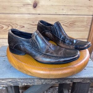 Kenneth Cole Reaction Key Note Mens Brown Leather Square Toe Slip On Loafers 9.5